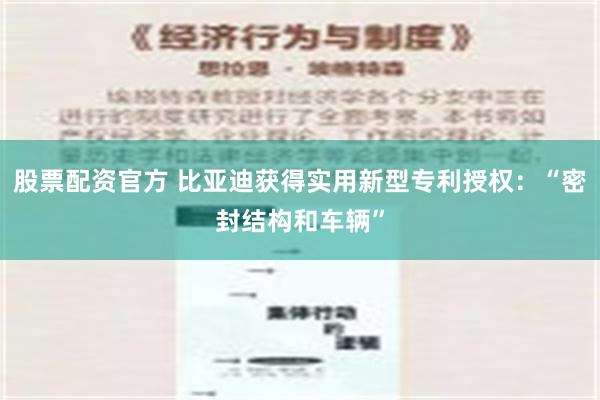 股票配资官方 比亚迪获得实用新型专利授权：“密封结构和车辆”